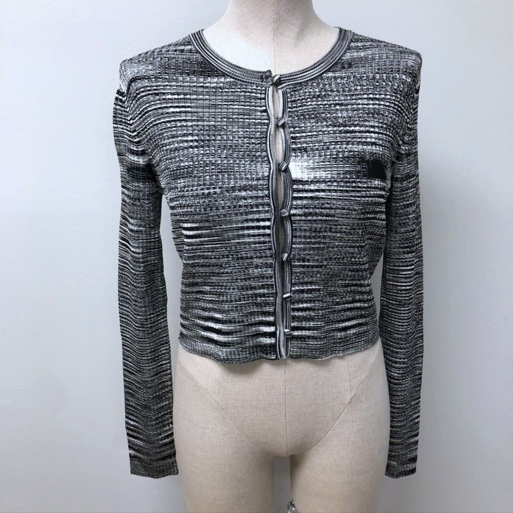 Ramy Brook Cardigan Sweater Womens Small S Black White Space Dye Cropped Knit
